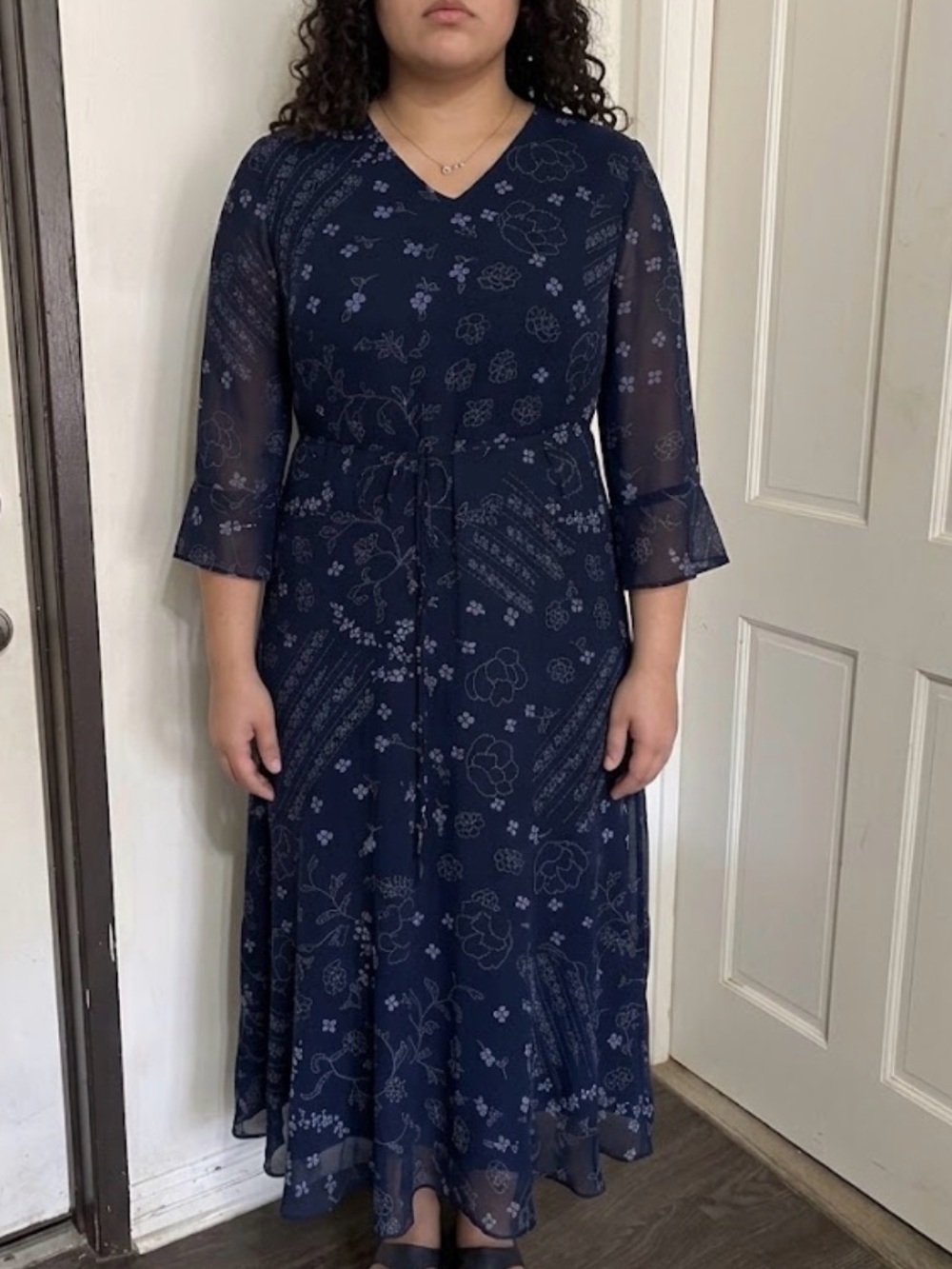 Style & Co. Navy Floral V-Neck Maxi Dress